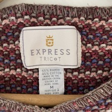 Express Womens Y2K Tricot Sweater Medium Drop Shoulder Striped Pullover Vintage