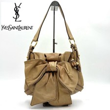 Yves Saint Laurent Sac Bow Big Libon Beige Leather Shoulder Bag Y2K Vintage Used