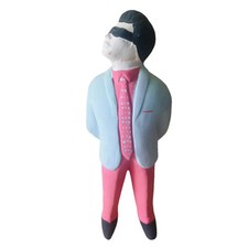 Statuette vintage Homme 80s céramique costume bleu et rose style Miami Vice