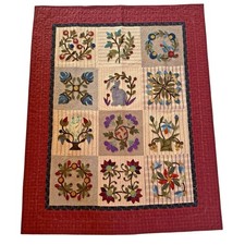 MUSEUM QUALITY Vintage Tulip Medallion Applique Antique Quilt Tapestry 57x45