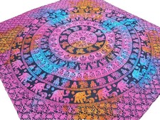 Éléphants Mandala Couvre-lit indien Multicolore Tenture Coton Inde Queen Asie E