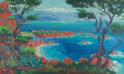 Tableau ancien vue paysage mer - tableau,