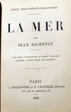 RICHEPIN/LA MER/PETITE BIBL CHARPENTIER/1894/DEUX EAUX FORTES DE CARUCHET/RARE