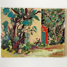 Ancien Tableau Huile sur Toile Paysage Jardin Méditerranéen - Signé J. Pulicani