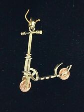 14k Two Tone Rose & Yellow Gold Kick Scooter Charm Pendant 2.3 grams