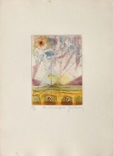 René CARCAN AU DELÀ DES MONTS gravure signée 1980s