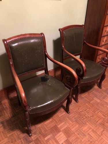 Fauteuils style anglais bois - 2,