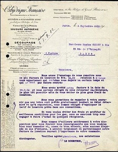 Facture 1912 oxhydrique - facture,