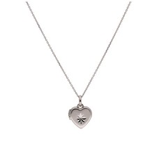 Petit Collier Médaillon Coeur Etoile Or Blanc 9 Carats Taille Diamant