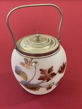 Vintage Flowers Enameled Paint Glass Cookie Bucket Candy Jar
