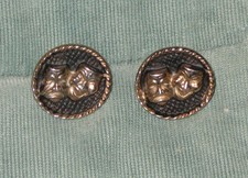 1960 era THEATER COMEDY &amp; TRAGEDY MASKS DESIGN CUFF-LINK PAIR