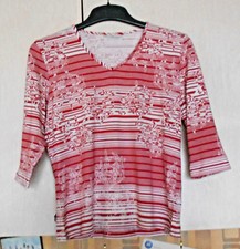 T-shirt femme manches 3/4 - Taille M (40) - Your 6th sense C & A - rouge blanc,