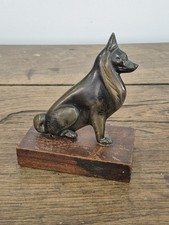 Ancien Chien En Bronze Sur Support Bois