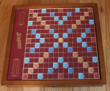 Scrabble Premier Wood Rotating Board, All parts Complete, score book, timer etc