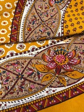 French Provençal 68” Round Tablecloth Signed Charles Demery 1974 Orange Floral