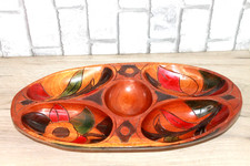 Plateau Apéritif Bois Sculpté Fait Main 5 Compartiments Fleurs Vintage