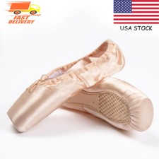 Professional Ballet Pointe Dance Shoes with Ribbons and Toe Pads For Women&Girl 
