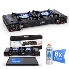 2 à Flamme Cuisinière de Camping Extérieur Gaz Plaque Gril + 8x Cartouche Gas