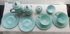 Delvaux Fine Porcelain Turquoise Duo Breakfast Service. 11 pieces BE