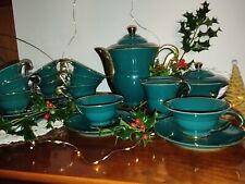 Art Deco Coffee Set, Green Earthenware, 11 Cups
