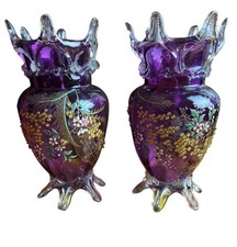 AUGUSTE JEAN (1829-1896) PAIRE DE VASES EN CRISTAL EMAILLÉ DE COULEUR VIOLETTE.
