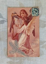Carte Postale Ancienne Fantaisie Illustrée Gaufrée Joyeux Noël Anges CPA 1900