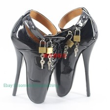 Unisex Lace Up Ballet High Heels 18cm with Lock Patent Leather Sexy Shoes Boots