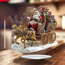 Traîneau de Noël et Père Frost en Acrylique 2D Plat, Style Bohème,