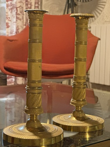 Bougeoirs empire bronze doré - bougeoirs,