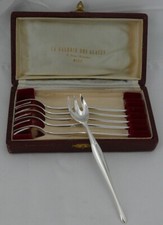 Christofle Duo, 6 oyster forks, silver metal, excellent condition, 15.5 cm.