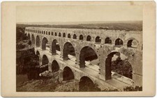 Nimes France Roman aqueduct Original albumen photo oversized cabinet 1890c L208