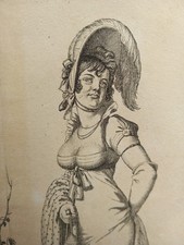 Estampe gravure Révolution Directoire Incroyables Couple Châle Bicorne Mode