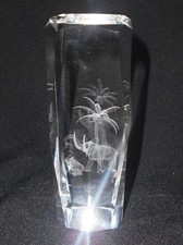 LARGE SULPHIDE PAPERWEIGHT CRYSTAL PAPER PRESS "ELEPHANT & ELEPHANT CALF"  