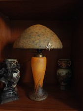 MAGNIFIQUE Lampe verre champignon Gallé Tip couleur jaune -lamp glass tip galle