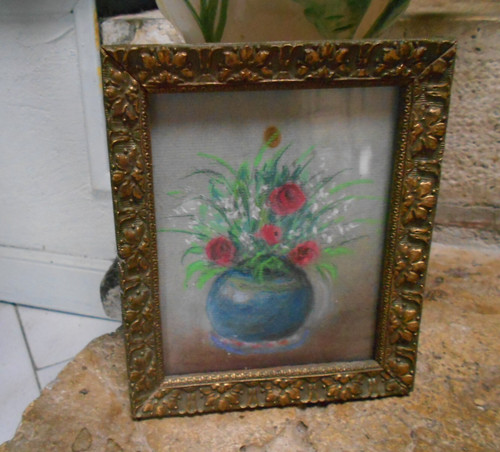 Petit tableau ancien - :, vase