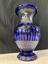 Ancien Grand vase Overlay Bleu Cobalt Cristal de Lorraine? Saint Louis? 35 Cm