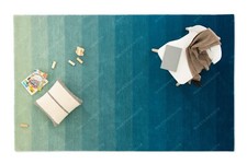 Indien Bleu Laine Zone Tapis 2.4x3m Rayé Bohème Tapis Main Touffeté