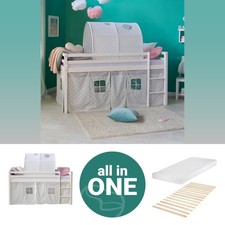 Lit superposé avec matelas lit d'enfant 90x200 mezzanine bois blanc Homestyle4u