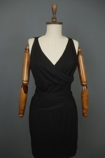 SARAH PACINI Black Nylon Sleeveless V-Neck Belted Waist Wrap Tank Dress Size 3