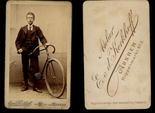 Kerkhoff, Arnhem, Jeune homme et son vélo Vintage albumen print CDV.