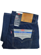 Levis 501 Mens Jeans Regular Straight Fit Denim Dark Blue Rinse Wash Trousers.