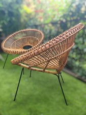Pair of Vintage Sun Model Rattan Armchairs | Attributed Mid-Century Design