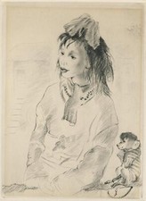 c. 1930's Gypsy Girl with Monkey Etching Print by Mariette Lydis