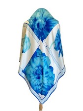 Y1#Lancel Paris 100% Silk Scarf Blue Floral Print Made in Italy