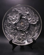 Verlys Frosted Cut Glass Centerpiece Charger Bowl w/ Poppy Pattern