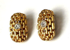 Boucle d'oreille clips vintage Doré ajouré strass Brillant 2,6cm !