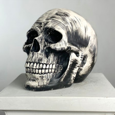 Sculpture en marbre pop art crâne gothique fait main, décoration de cour de...