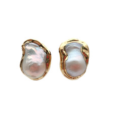 White Cultured Keshi Baroque Pearl Stud Earrings Gold Plated Stud High Quality