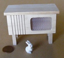 Poupées Maison Bois Clapier 1:12 Échelle Naturel Finition Avec Céramique Lapin