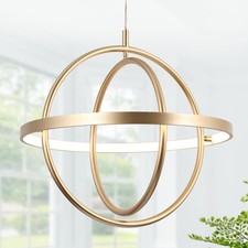 LED Globe Bar Light Hanging, Mid-Century Pendant Light, Brushed Gold Aluminum...